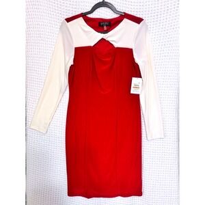 Kasper Dress Womens Size‎ S Crimson Cream Sheath Career Long Sleeve